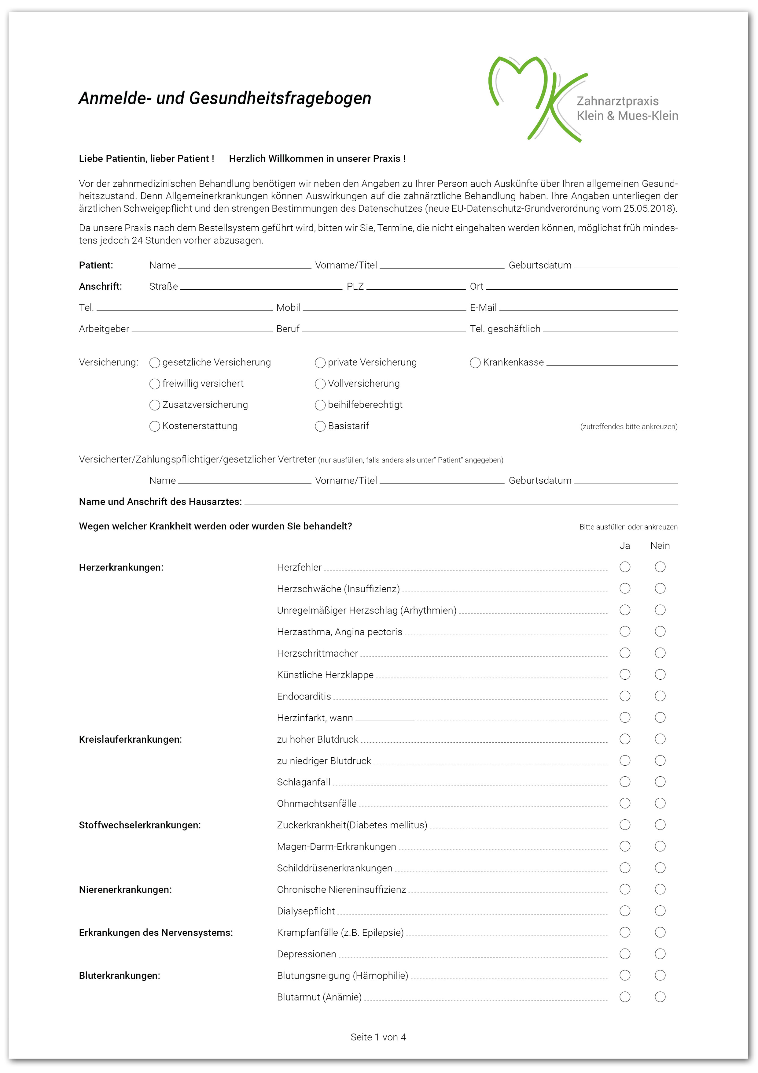 Anmelde- und Anamnesebogen zum Download